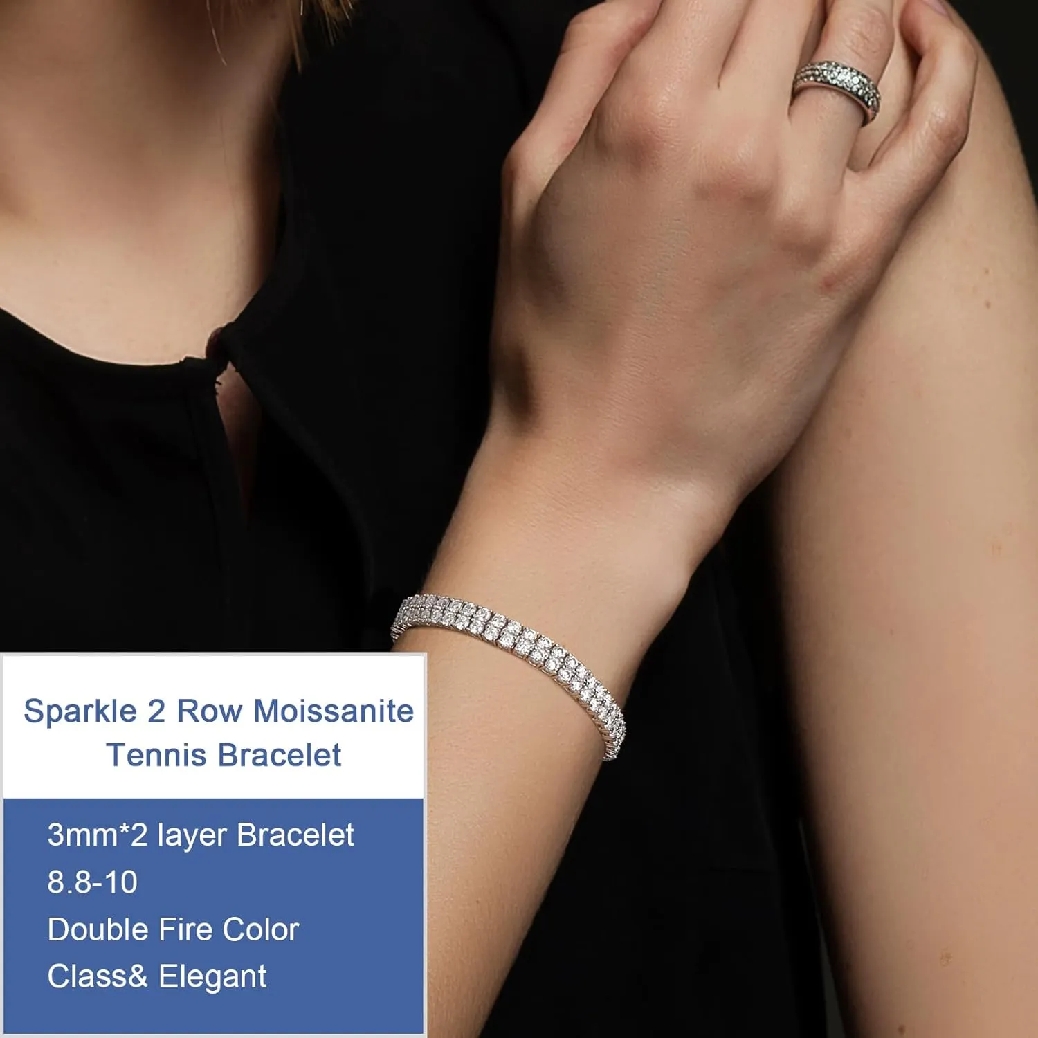 YIMERAIRE Moissanite Tennis Bracelet w/Extender Link, 3.2Ct-17.0Ct Double Row Lab Grown Women Moissanite Bracelet S925 Sterling Silver D Color VVS1 Round Cut 6.5Inch/7Inch/7.5Inch