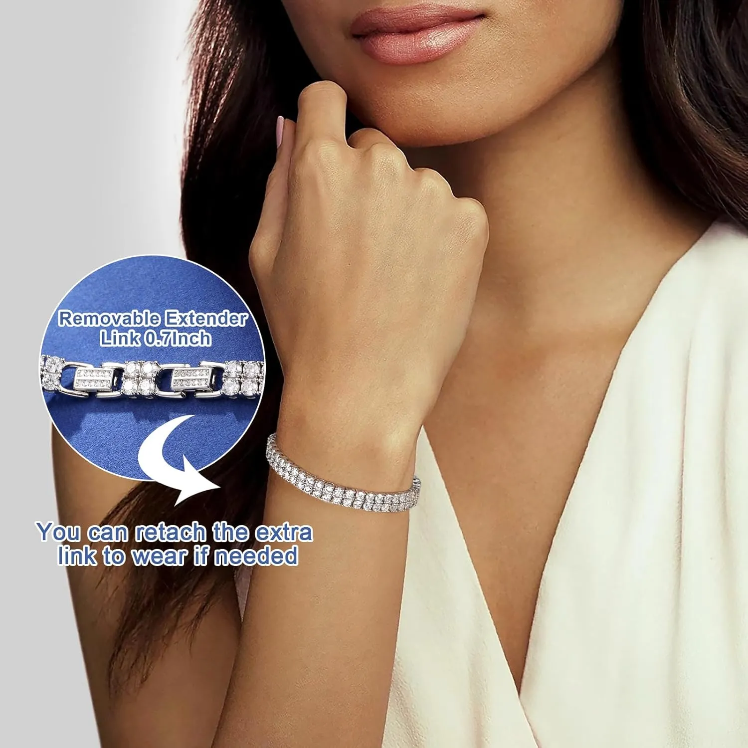 YIMERAIRE Moissanite Tennis Bracelet w/Extender Link, 3.2Ct-17.0Ct Double Row Lab Grown Women Moissanite Bracelet S925 Sterling Silver D Color VVS1 Round Cut 6.5Inch/7Inch/7.5Inch