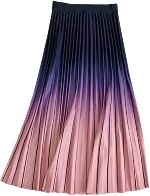Youllyuu Women Long Midi Skirt Gradient Color Casual Style Pleated Skirts Y2K Skirts