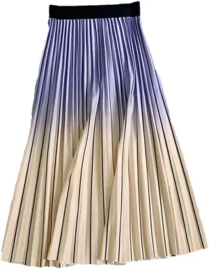 Youllyuu Women Long Midi Skirt Gradient Color Casual Style Pleated Skirts Y2K Skirts