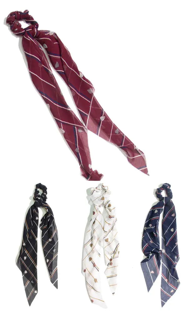 YP98B2 Stripe Leave Ponytail Scrunchy Hair Band (12PCS)