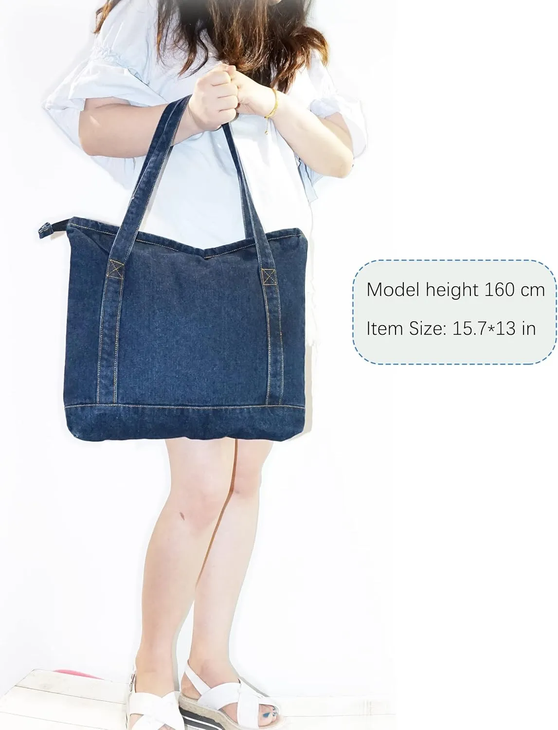 YunZh Denim Tote Bag Casual Style Lightweight Classic Retro Travel Shopper Shoulder Handbag