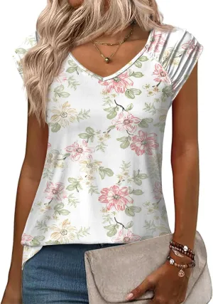Zeagoo Womens Tops Cute Loose Tank Tops Trendy Casual Dressy Shirts V Neck Cap Sleeve Tops Summer Outfits