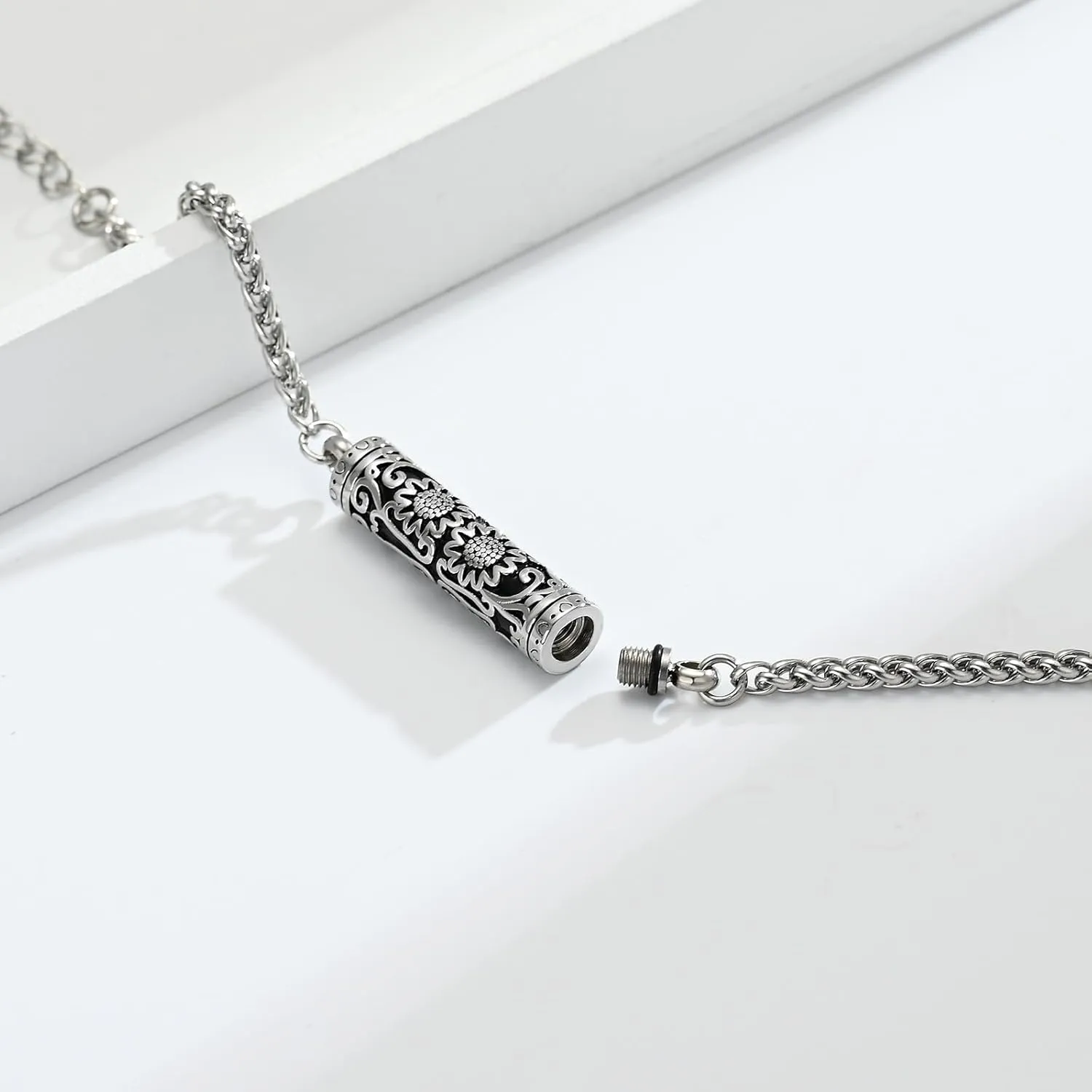 zeqingjw Sunflower Cylinder Cremation Urn Bracelet for Ashes Stainless Steel Memorial Jewelry Loved Ones Ashes Holder Keepsake Bangle for Women