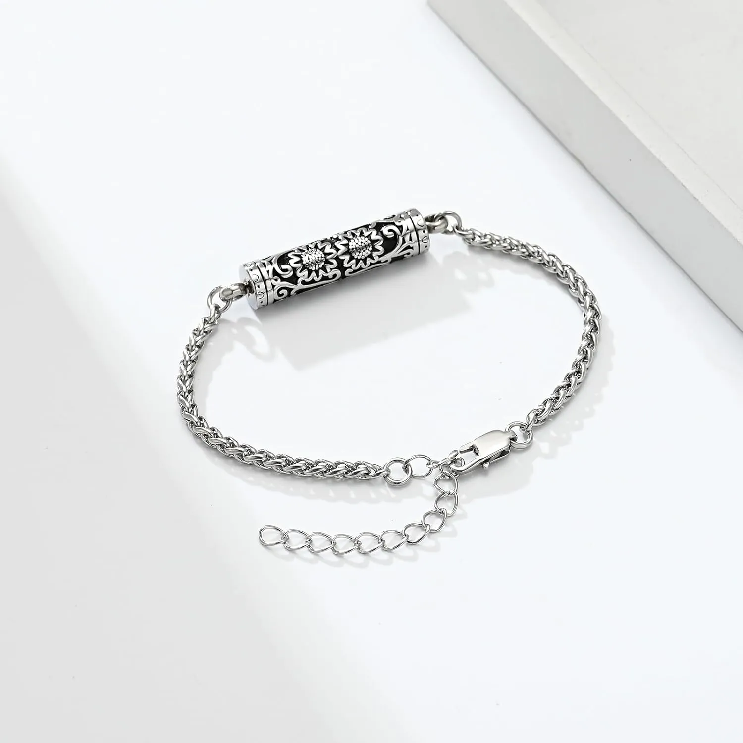 zeqingjw Sunflower Cylinder Cremation Urn Bracelet for Ashes Stainless Steel Memorial Jewelry Loved Ones Ashes Holder Keepsake Bangle for Women