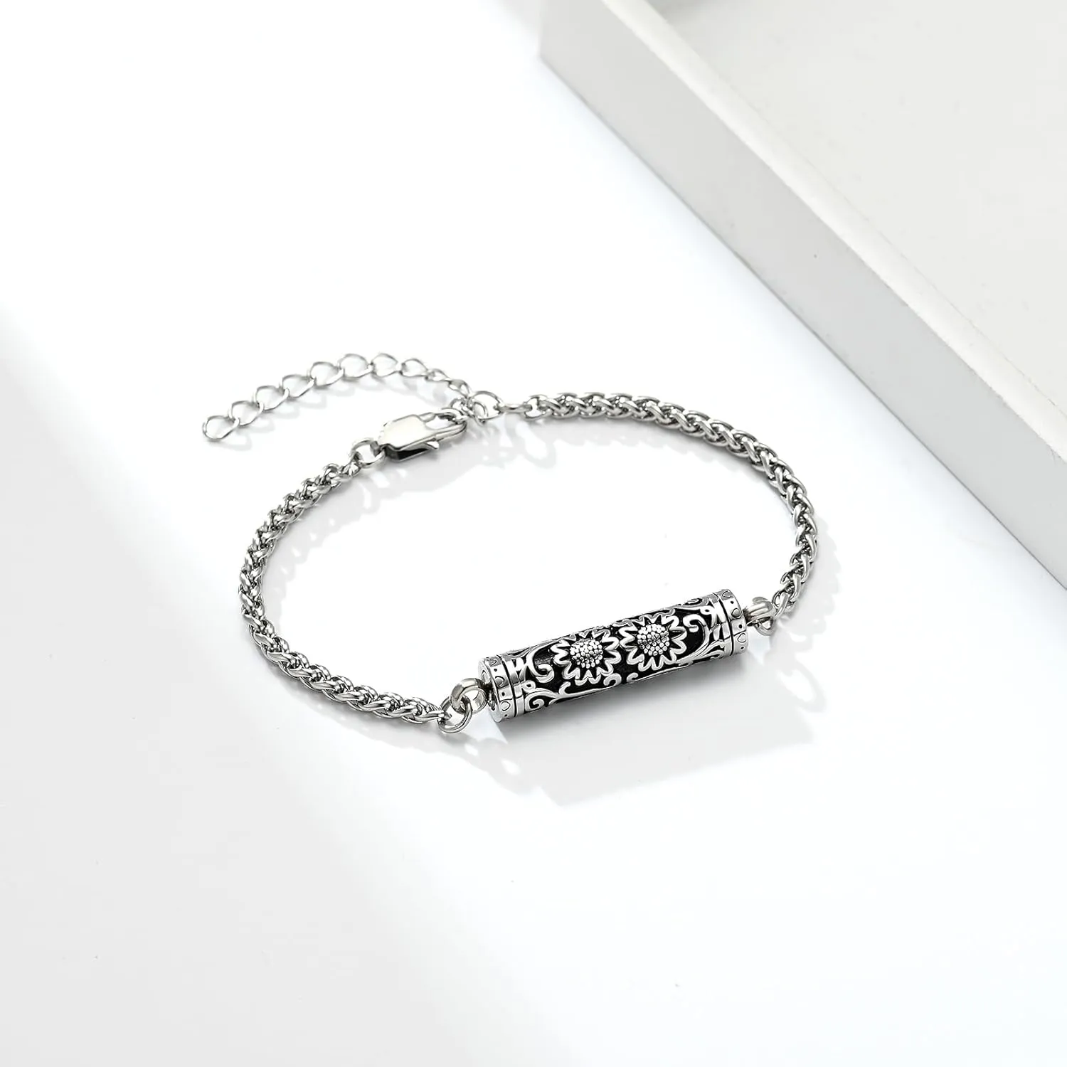 zeqingjw Sunflower Cylinder Cremation Urn Bracelet for Ashes Stainless Steel Memorial Jewelry Loved Ones Ashes Holder Keepsake Bangle for Women
