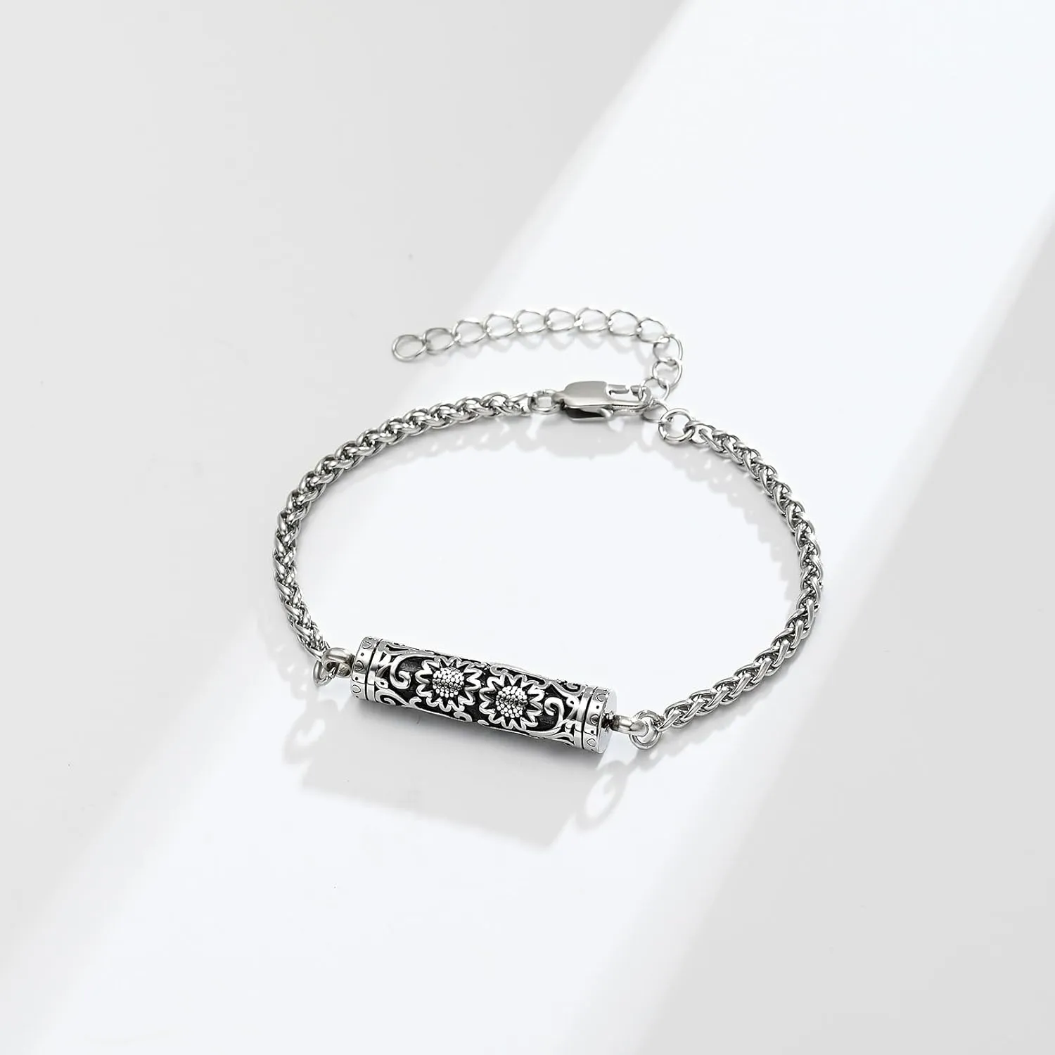 zeqingjw Sunflower Cylinder Cremation Urn Bracelet for Ashes Stainless Steel Memorial Jewelry Loved Ones Ashes Holder Keepsake Bangle for Women