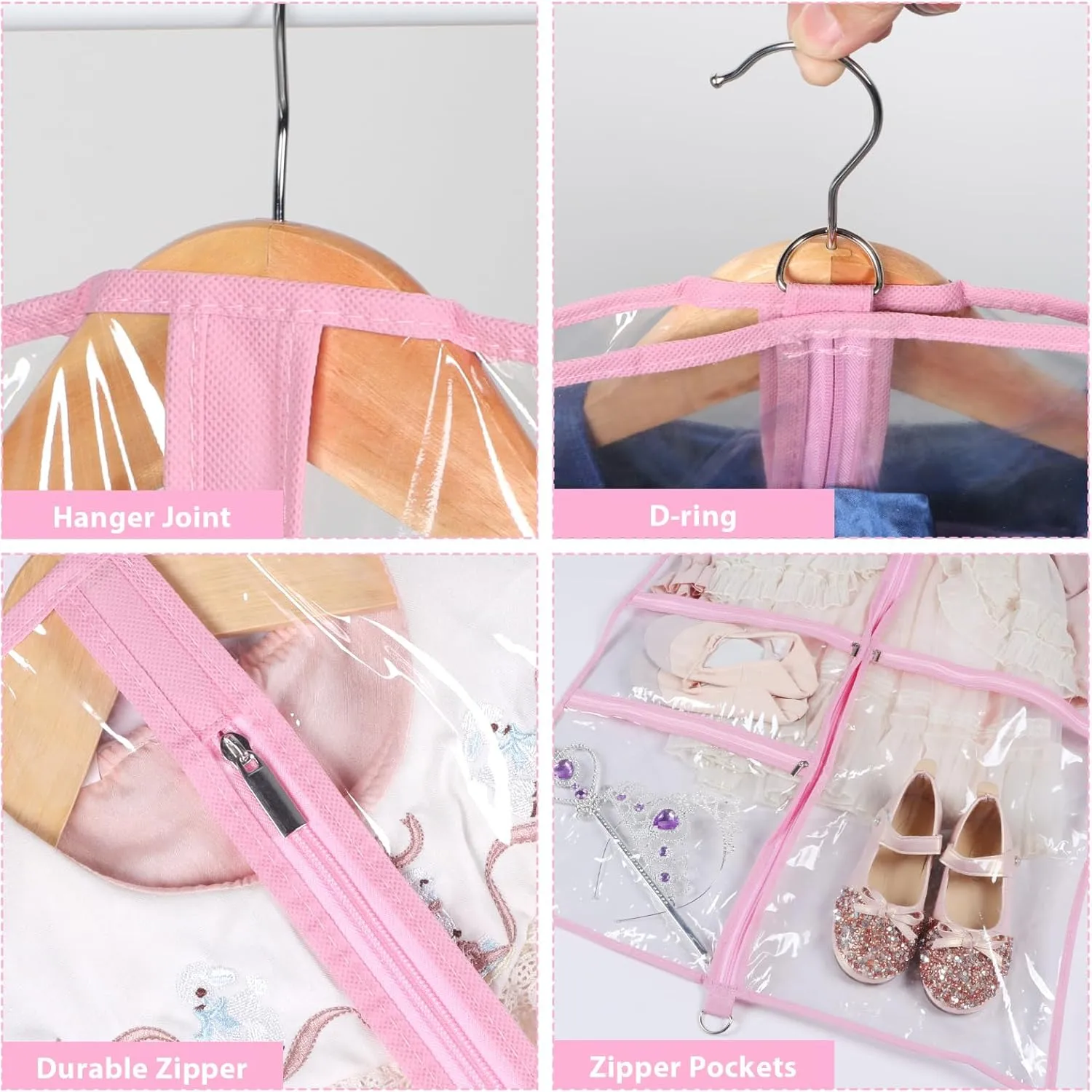 Zilink Clear Dance Garment Bags for Dancers 40 Dance Costume Garment Bag Dance Competition Must Haves with 3 Clear Zipper Pockets for Dance Competitions Set of 4 [Upgraded Version]