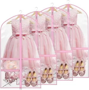 Zilink Clear Dance Garment Bags for Dancers 40 Dance Costume Garment Bag Dance Competition Must Haves with 3 Clear Zipper Pockets for Dance Competitions Set of 4 [Upgraded Version]