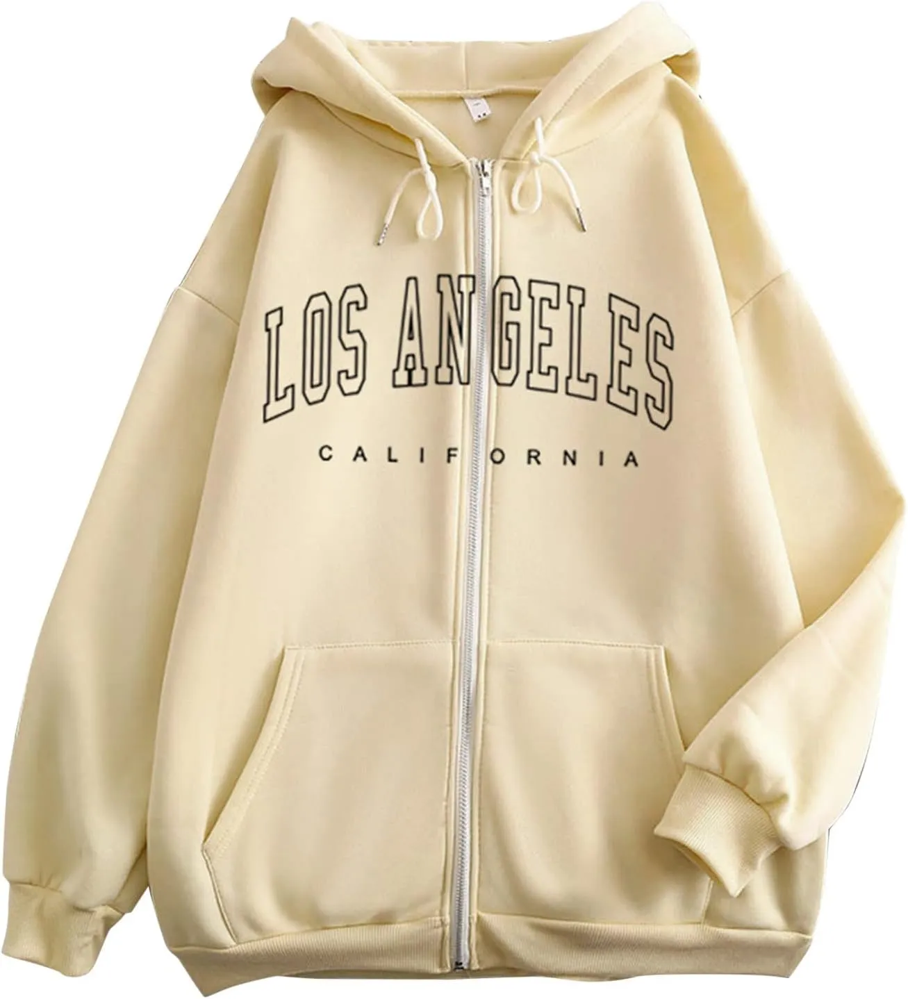 Zip Up Hoodies Women Vintage Oversized Jackets Los Angeles Printed Swaetshirts with Pockets Casual Style Y2K Streetwear