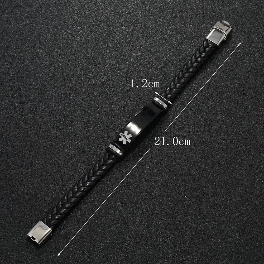 ZKXXJ Free Engraving Custom Medical Alert ID Bracelet for Men Women - Laser Engraved Medical Leather Wristband Sos Emergency Identification Bracelets Healthy ICE Allergy Bracelet for Him Her